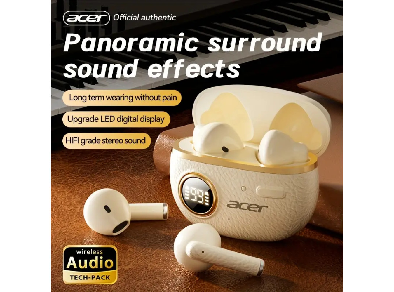 Acer 2025 TWS Wireless Headset [Beige Color]