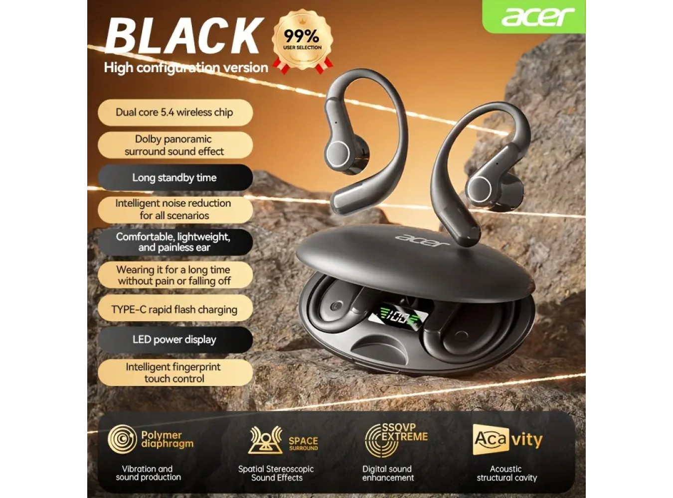 Acer True Wireless Earbuds [Black Color]