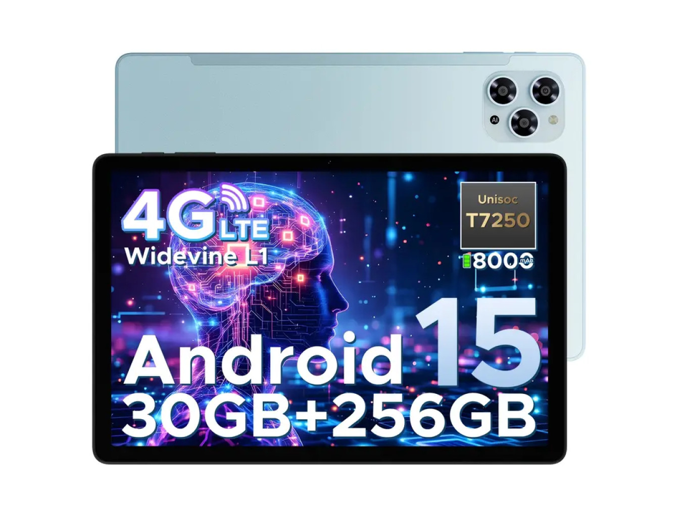 Android 15 11-Inch 30GB RAM (6+24) + 256GB Teal Blue