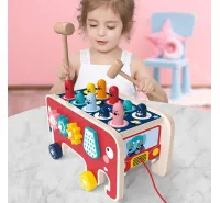 Montessori Toddlers Kids Wooden Pounding Bench Animal Bus Toys Early Educational Set Gifts For Children Toy Musical Instrument