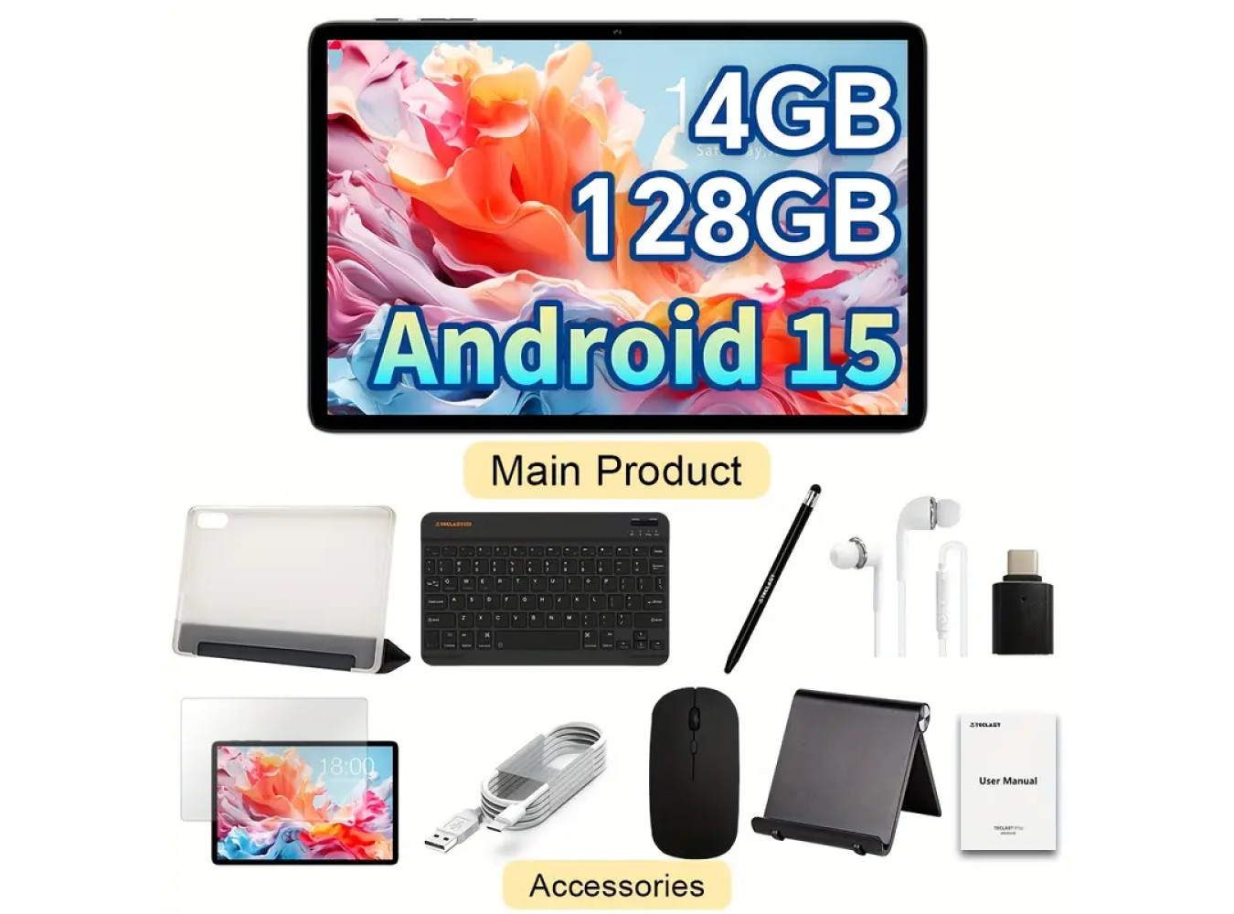 Android 15 Tablet PC 10.1-Inch, 12GB RAM 128GB Storage