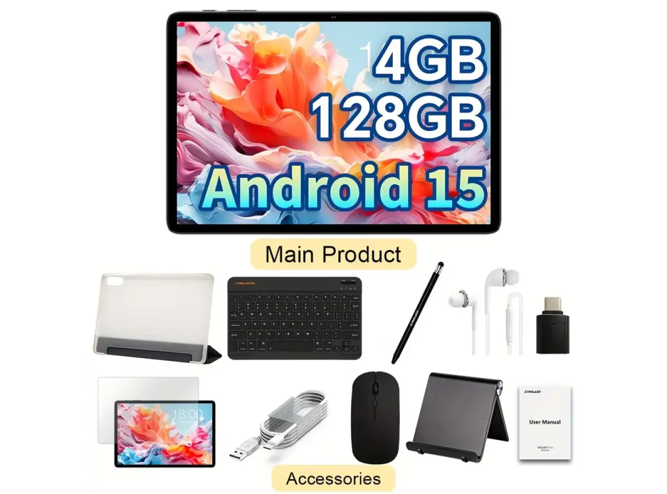 Android 15 Tablet PC 10.1-Inch, 12GB RAM 128GB Storage