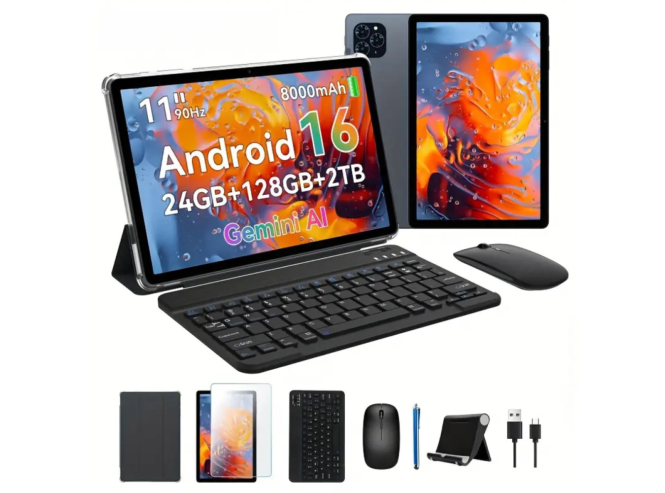 Android 16 11-Inch 2-in-1 Tablet 24GB RAM (8GB+16GB Extended), 128GB Storage