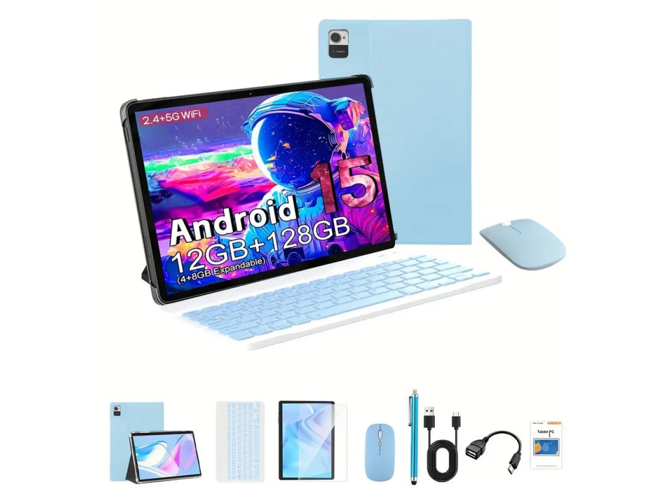 Tablet 2in1, 10.1-inch IPS Display Android 15 [Blue Color]