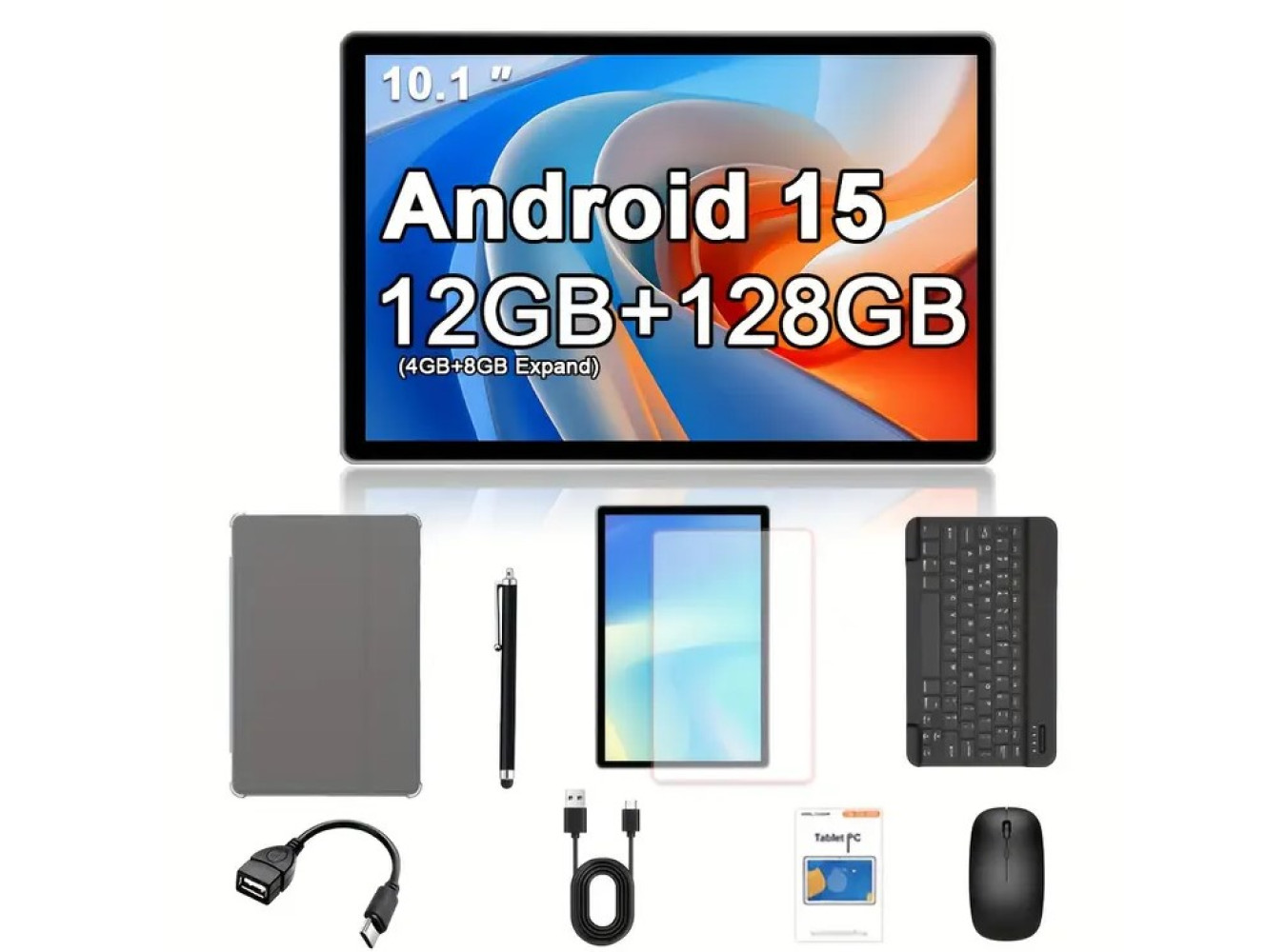 Tablet 2in1, 10.1-inch IPS Display Android 15 [Grey Color]