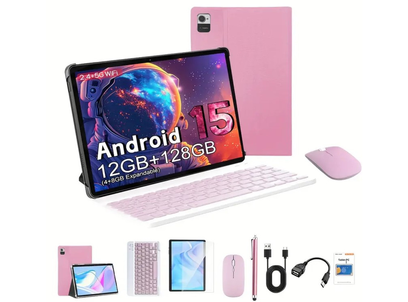 Tablet 2in1, 10.1-inch IPS Display Android 15 [PinkColor]